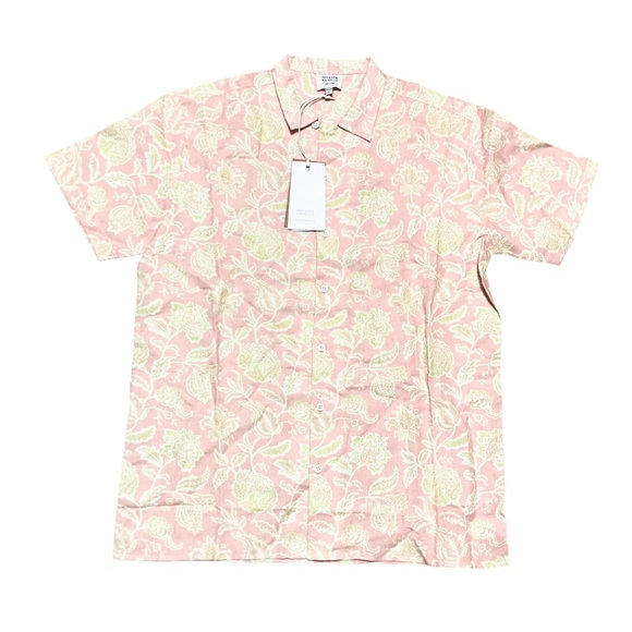 HEMANT & NANDITA Pink Floral Button Up Short Sleeve Shirt Women’s size S in Pink - Picture 2 of 5